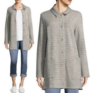 NWT Eileen Fisher dark pearl herringbone chevron knit tweed coat jacket